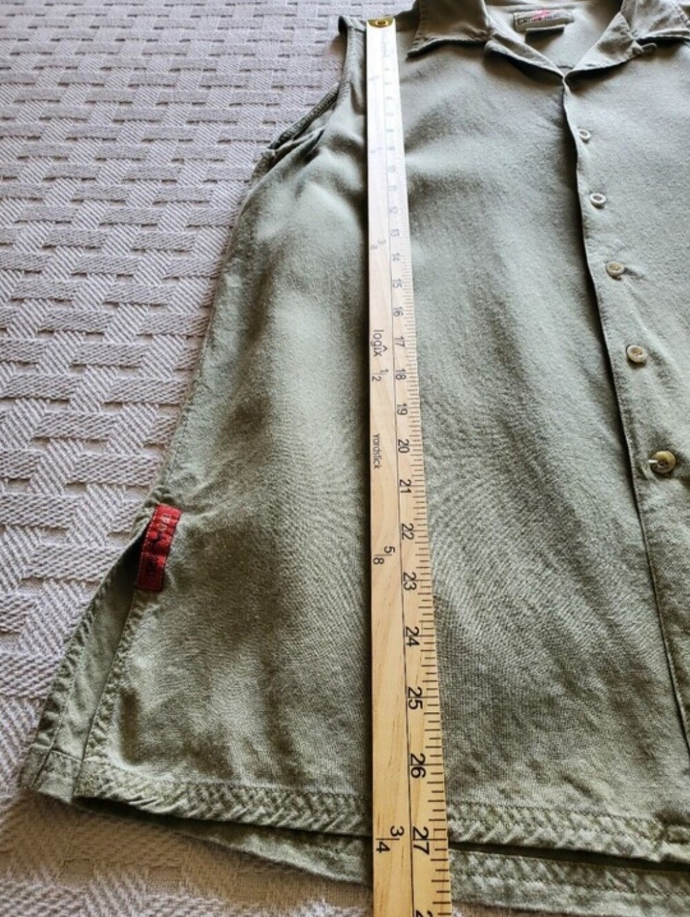 Vintage Crazy Horse Olive Green Sleeveless Button Down Safari Utility Shirt Top - Picture 6 of 8